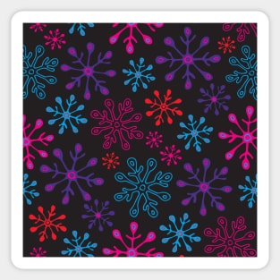 SNOWFLAKES Christmas Xmas Winter Holidays in Non-Traditional Fuchsia Pink Purple Blue Red on Black - UnBlink Studio by Jackie Tahara Sticker